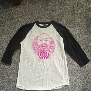 Ram Dass Be Here Now Unisex Medium Black and White Graphic Shirt 3/4 Sleeve